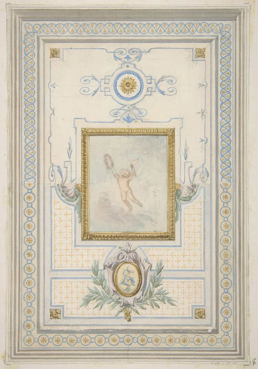 Design for the painted decoration of a ceiling with the monogram: AS — Jules-Edmond-Charles Lachaise|Eugène-Pierre Gourdet