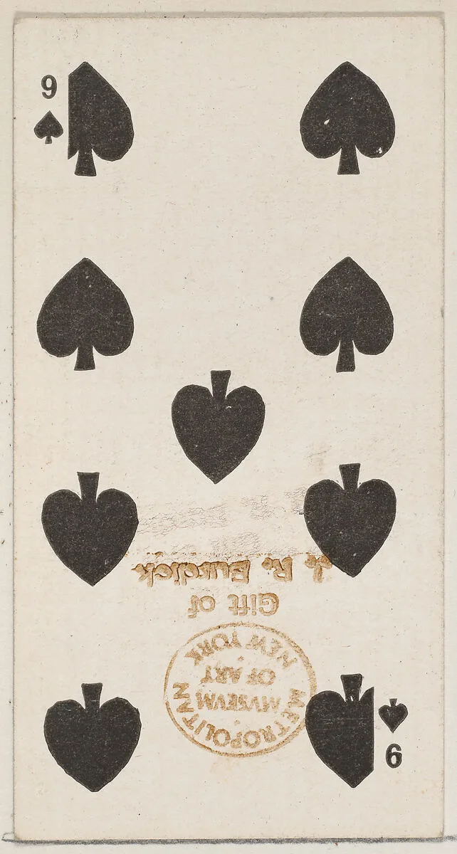 Nine Spades (black), from the Playing Cards series (N84) for Duke brand cigarettes — W. Duke, Sons & Co.