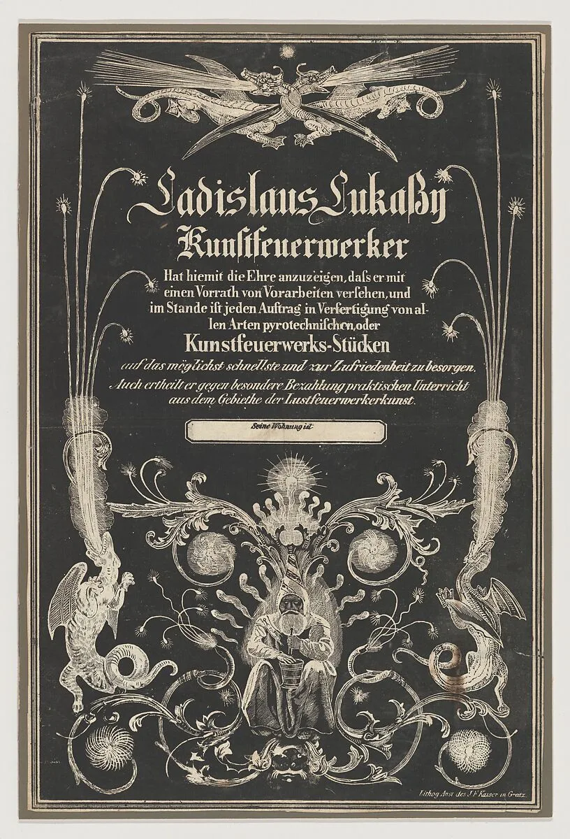 Trade card for Ladislas Lukassy Kunstfeuerwerker — Joseph Franz Kaiser