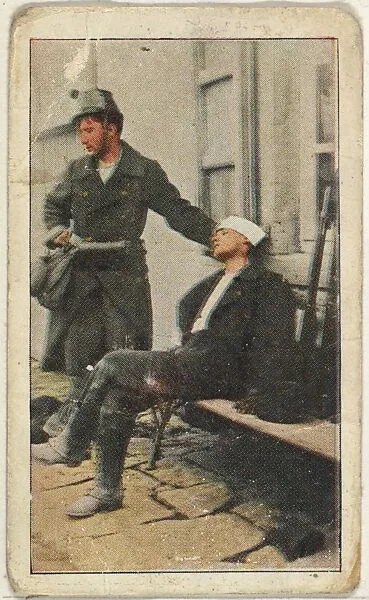 Card No. 19, Wounded Belgian Soldier after Battle of Liege, from the World War I Scenes series (T121) issued by Sweet Caporal Cigarettes — American Tobacco Company|Underwood & Underwood