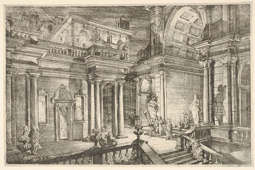 Interior of a Classical Building Showing People Engaged in Conversation
