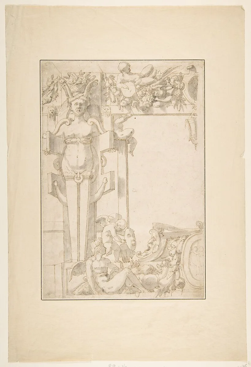 Design for a Wall Decoration — Anonymous, French, School of Fontainebleau, 16th century|Rosso Fiorentino