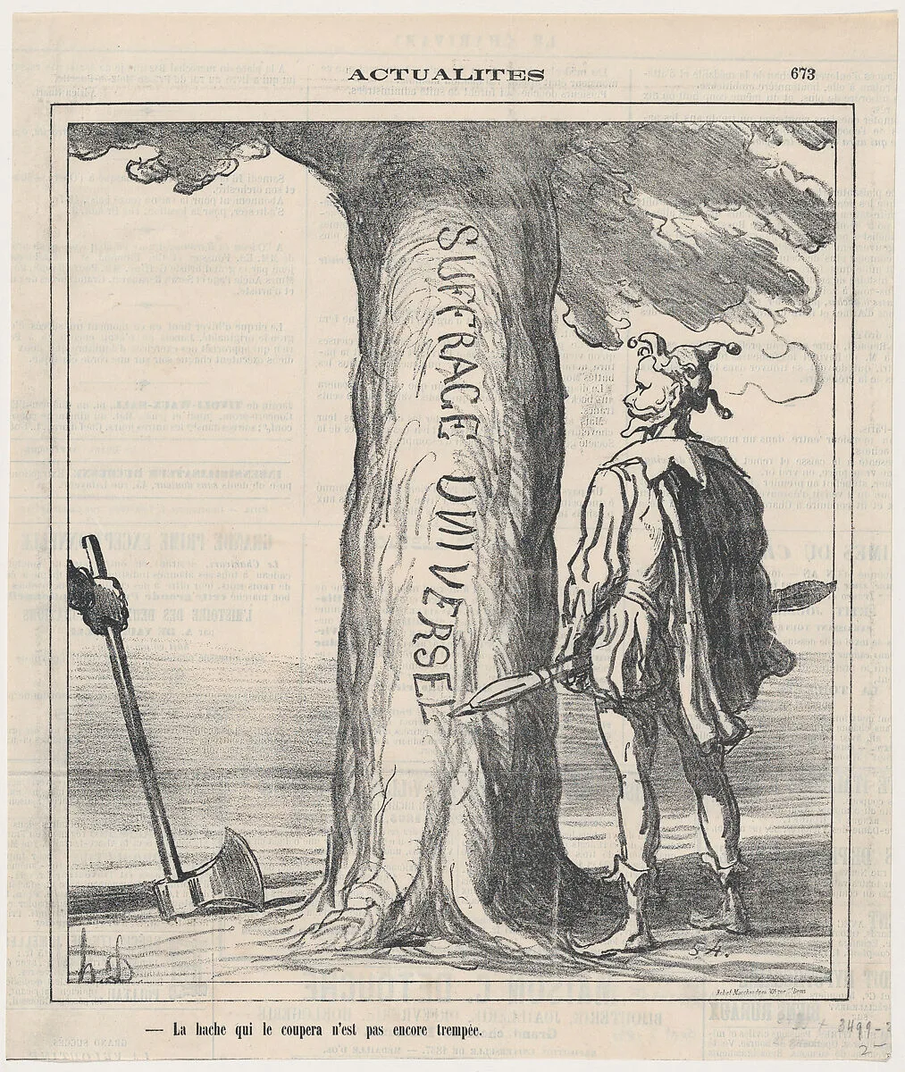 The axe that may cut him has not been forged yet, from 'News of the day,' published in Le Charivari, September 7, 1871 — Honoré Daumier