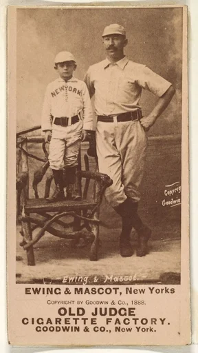 William "Buck" Ewing, Captain and Catcher, with Mascot, New York, from the Old Judge series (N172) for Old Judge Cigarettes