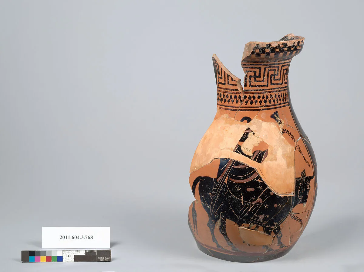 Terracotta fragment of an oinochoe: olpe (jug) — Unknown