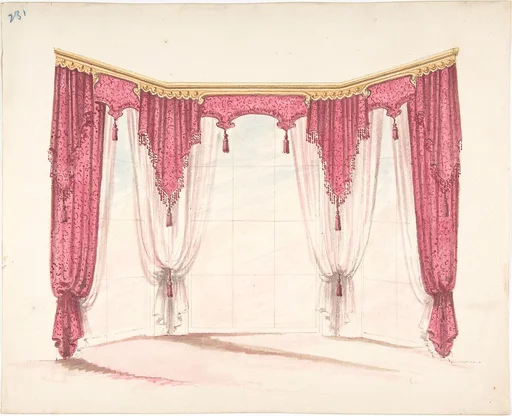 Design for Red Curtains with Red Fringes and a Gold Pediment