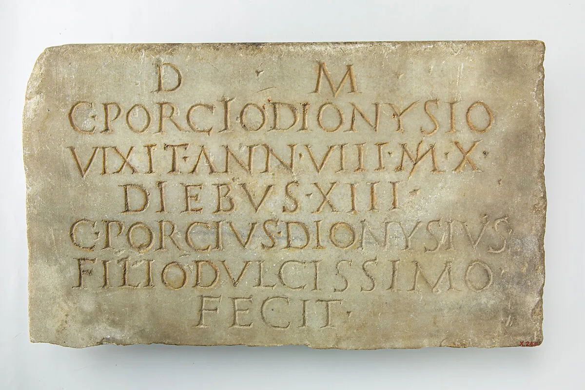 Marble plaque with funerary inscription — Unknown