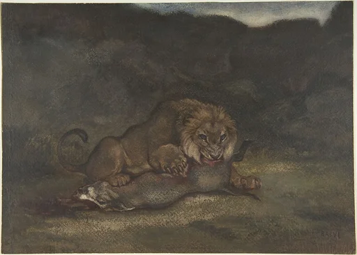 Lion Devouring Prey