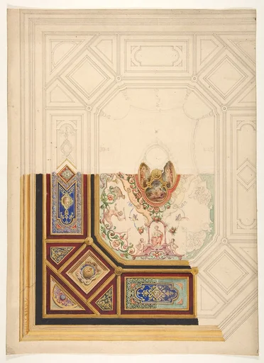 Design for a paneled ceiling to be painted in grotesque motifs