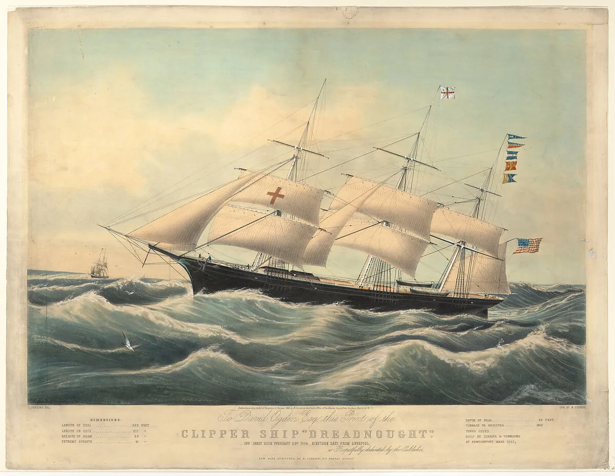 Clipper Ship "Dreadnought" off Sandy Hook, February 23, 1854, nineteen days from Liverpool — James E. Buttersworth|Charles Parsons|Nathaniel Currier