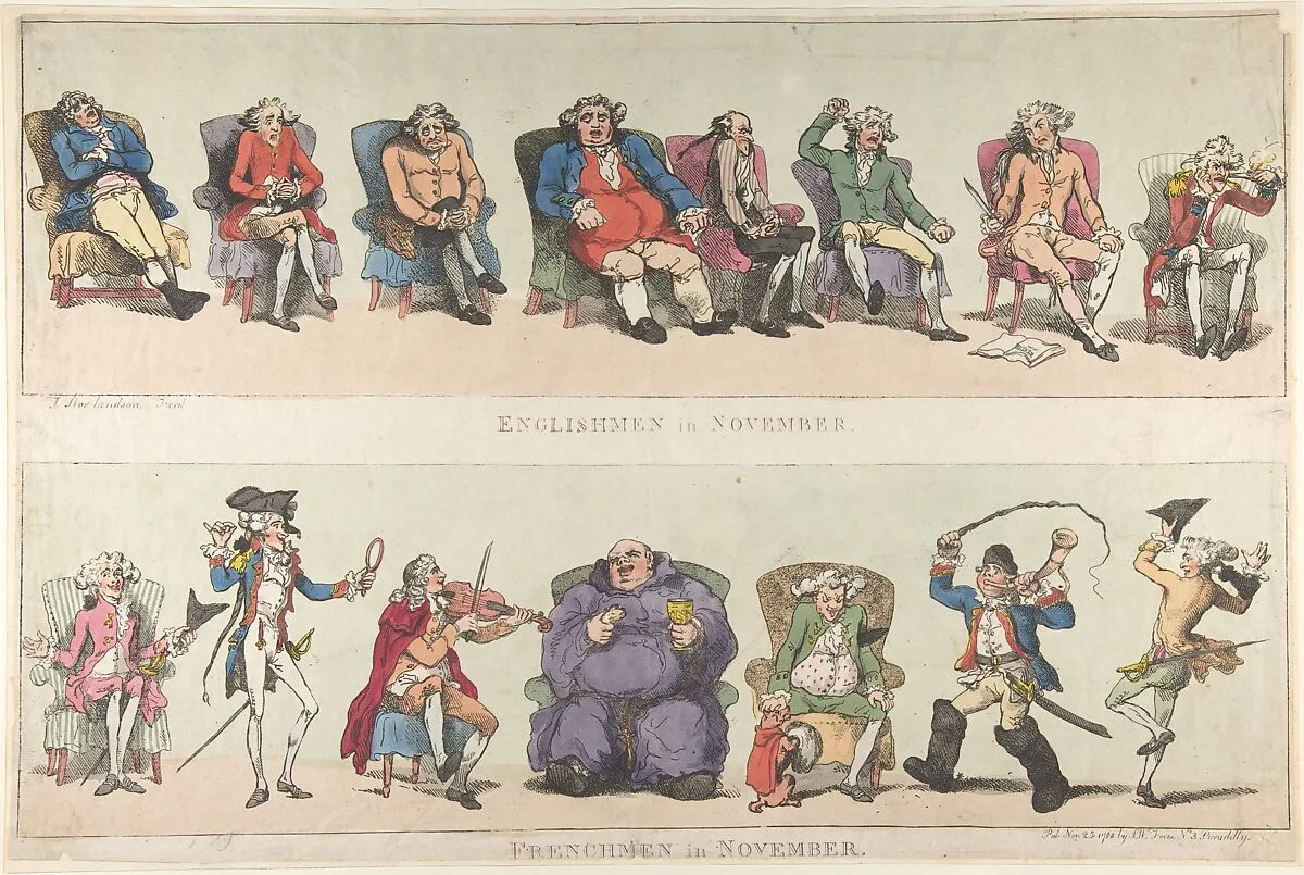 Englishmen in November, Frenchmen in November — Thomas Rowlandson|S. W. Fores