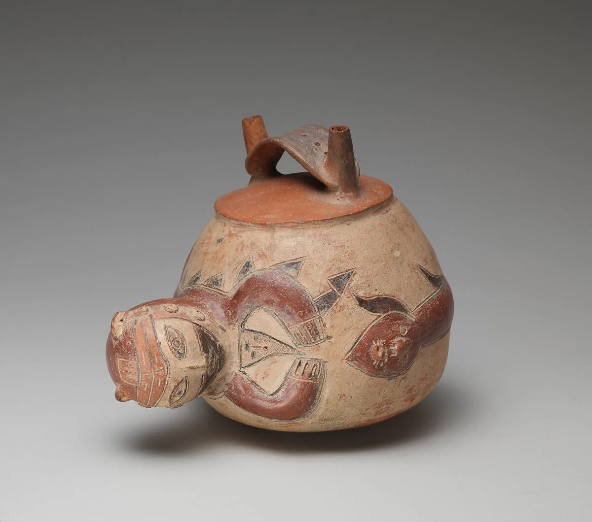 Double-spout bottle with monkey — Paracas artist(s)