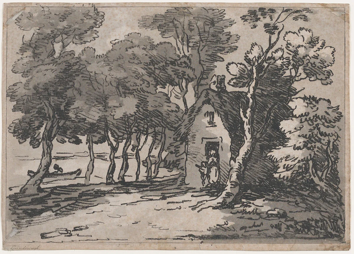 Wooded Scene With Figures at the Door of a Cottage — Thomas Gainsborough|Thomas Rowlandson