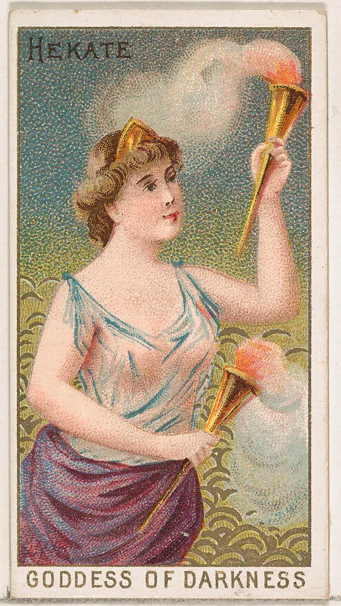 Hekate, Goddess of Darkness, from the Goddesses of the Greeks and Romans series (N188) issued by Wm. S. Kimball & Co. — William S. Kimball & Company|Ketterlinus Lithography Company
