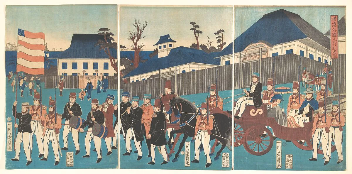 Yokohama Gankirō gaikokujin gyōretsu no zu|Picture of a Procession of Foreigners at Yokohama — Utagawa Yoshikazu