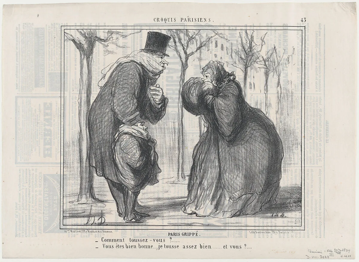 Paris Grippé, from Croquis Parisiens, published in Le Charivari, February 1, 1858 — Aaron Martinet|Honoré Daumier|Destouches