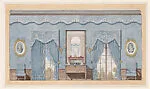 The Breakers: Blue bedroom for Cornelius Vanderbilt II and family, window wall with curtains — Ogden Codman, Jr.|Ogden Codman, Jr.
