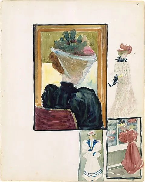 Large Boston Public Garden Sketchbook: Four vignettes of fashionably dressed women — Maurice Brazil Prendergast
