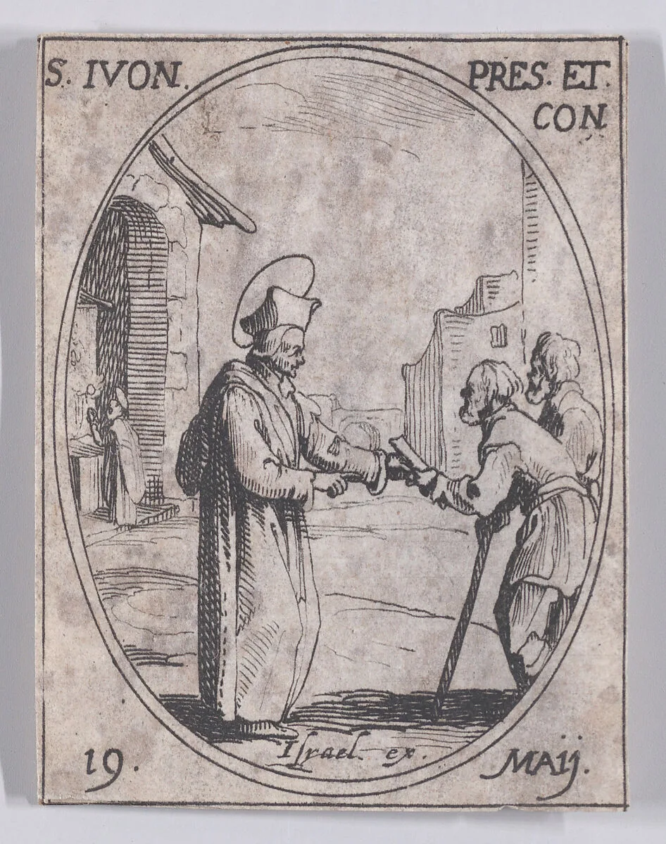 S. Yves, prêtre et confesseur (St. Ivo, Priest and Confessor), May 19th, from "Les Images De Tous Les Saincts et Saintes de L'Année" (Images of All of the Saints and Religious Events of the Year) — Jacques Callot|Israël Henriet