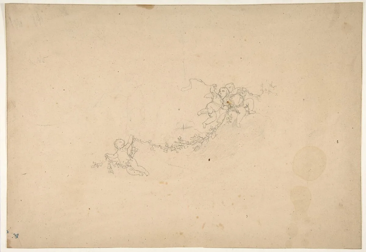 Three putti holding aloft a garland — Jules-Edmond-Charles Lachaise|Eugène-Pierre Gourdet
