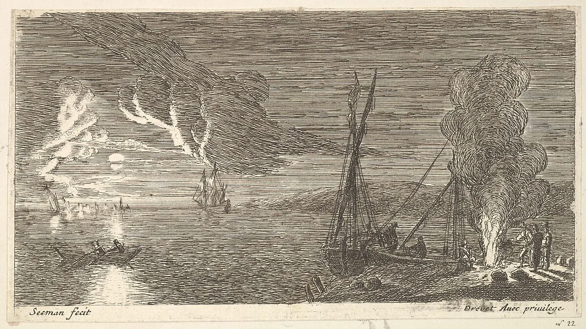 Night Scene with Fisherman Standing by a Fire — Reinier Nooms, called Zeeman