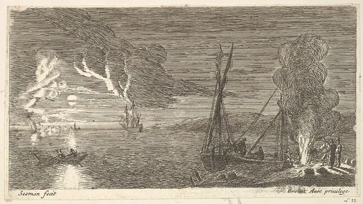 Night Scene with Fisherman Standing by a Fire