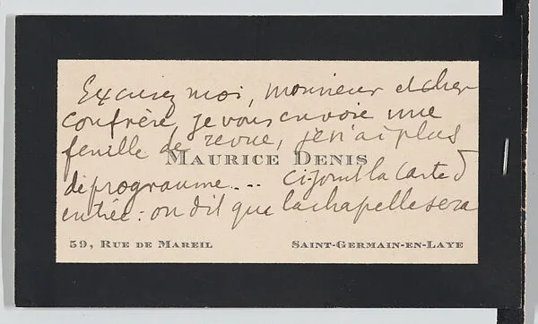 Maurice Denis, calling card, envelope, and concert ticket — Anonymous|Maurice Denis