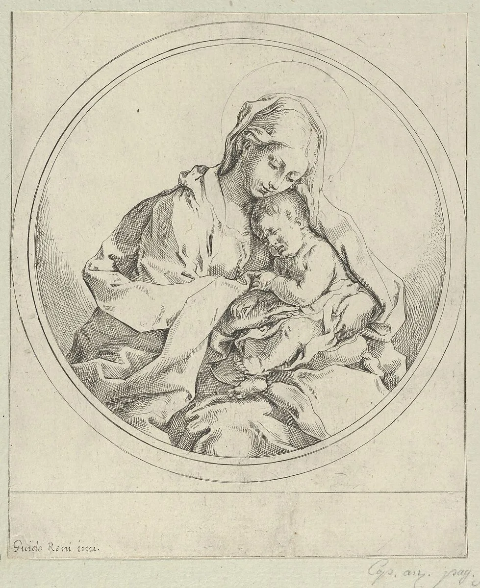 The Virgin holding the infant Christ, a circular composition, after Reni — Guido Reni|Anonymous, 17th century