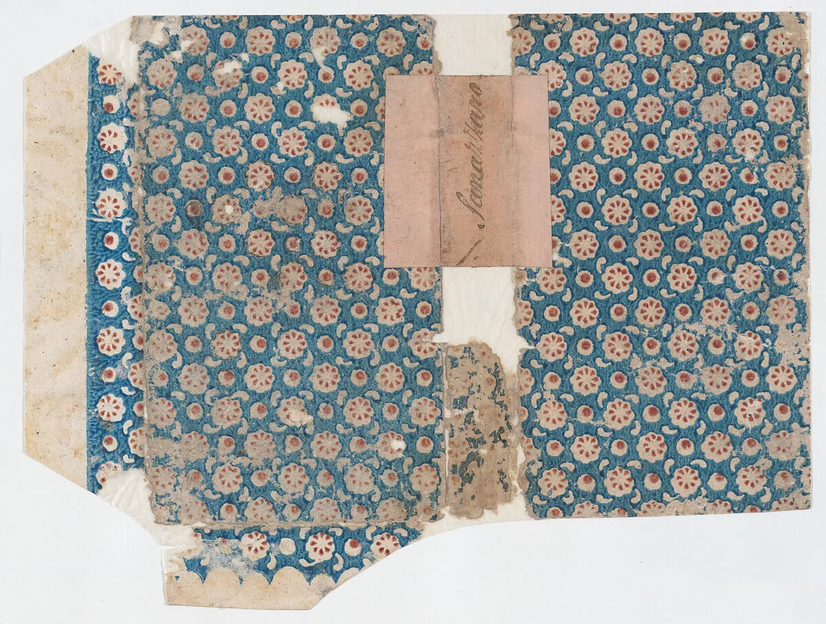 Book cover with overall floral and dot pattern — Anonymous