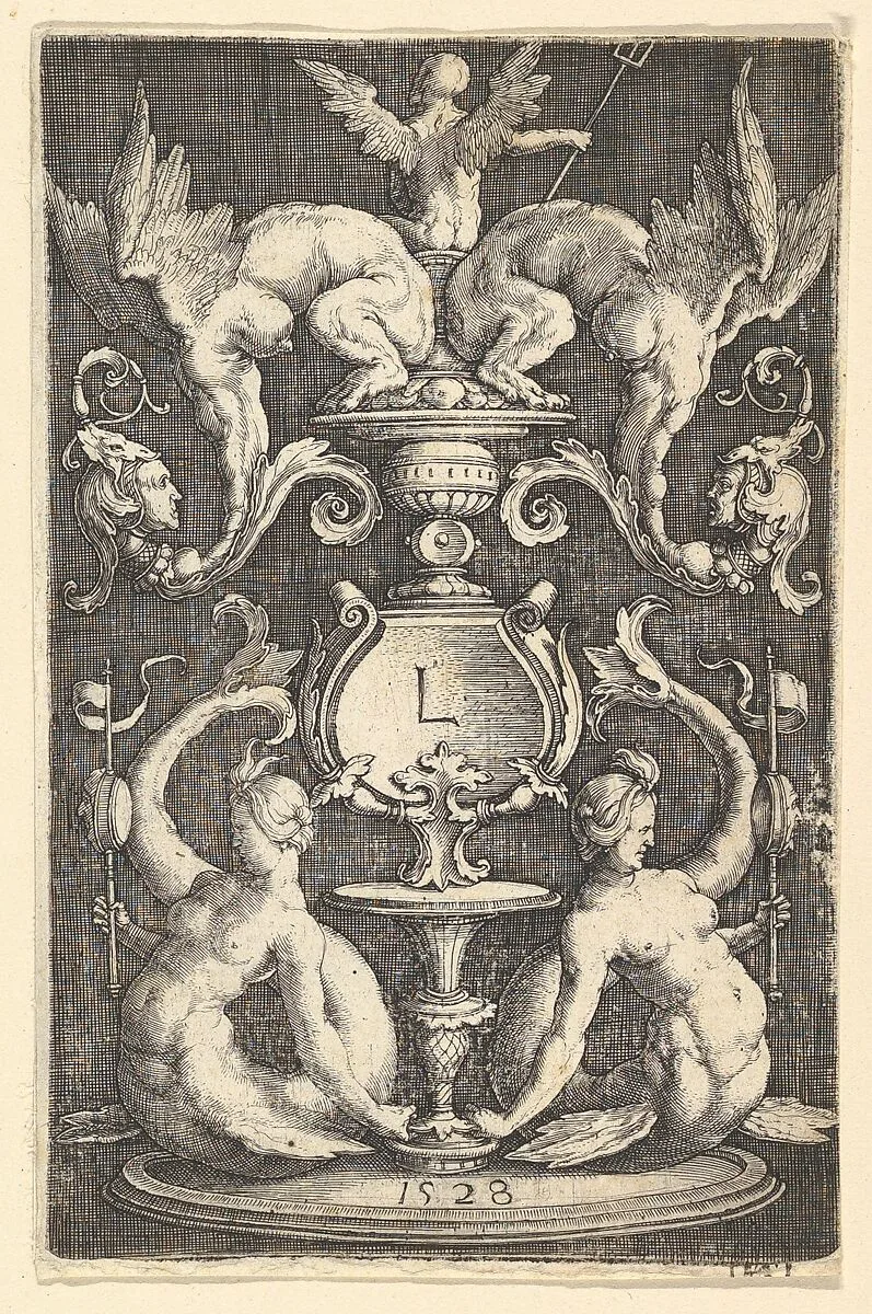 Panel of Ornament with Two Sirens — Lucas van Leyden