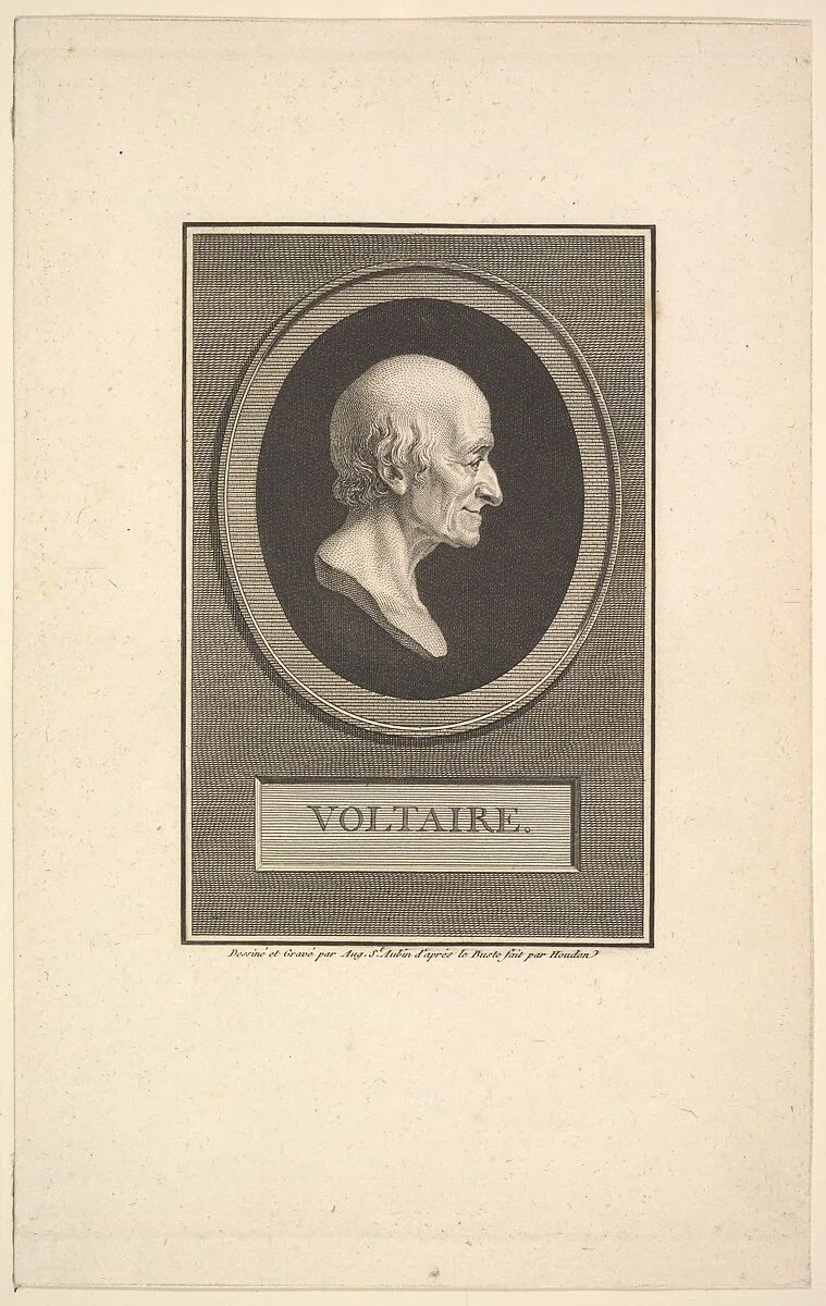Portrait of Voltaire — Augustin de Saint-Aubin|Jean Antoine Houdon|François-Marie Arouet