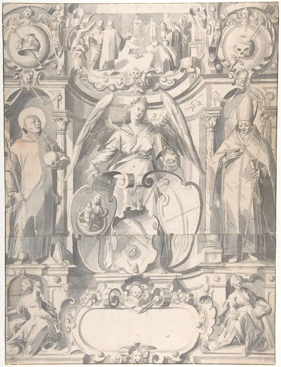 Design for a Stained Glass Window or Frontispiece with the Arms of a Cleric — Johann Heiss
