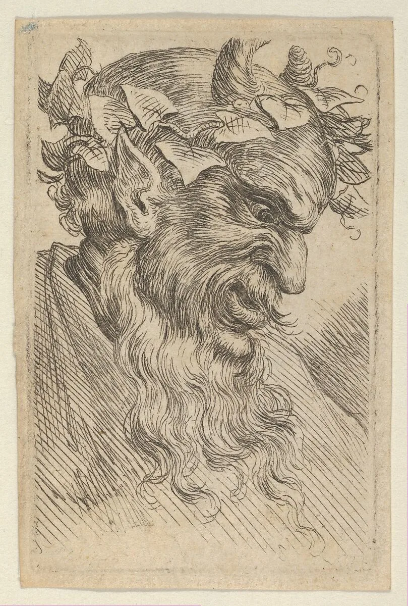 Satyr Mask with a Crown of Ivy, Facing Right, from Divers Masques — François Chauveau|Jacques Van Merlen
