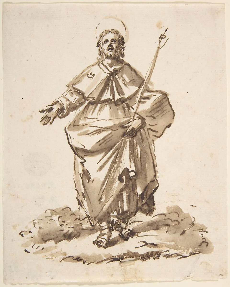 Sketch of a Standing Male Saint — Anonymous, Italian, North Italy, 18th century