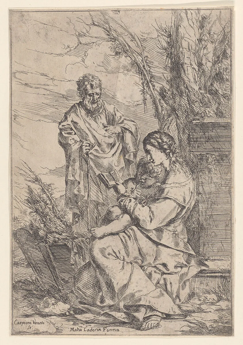 The Holy Family with the Virgin reading a book — Matteo Cadorin|Giulio Carpioni