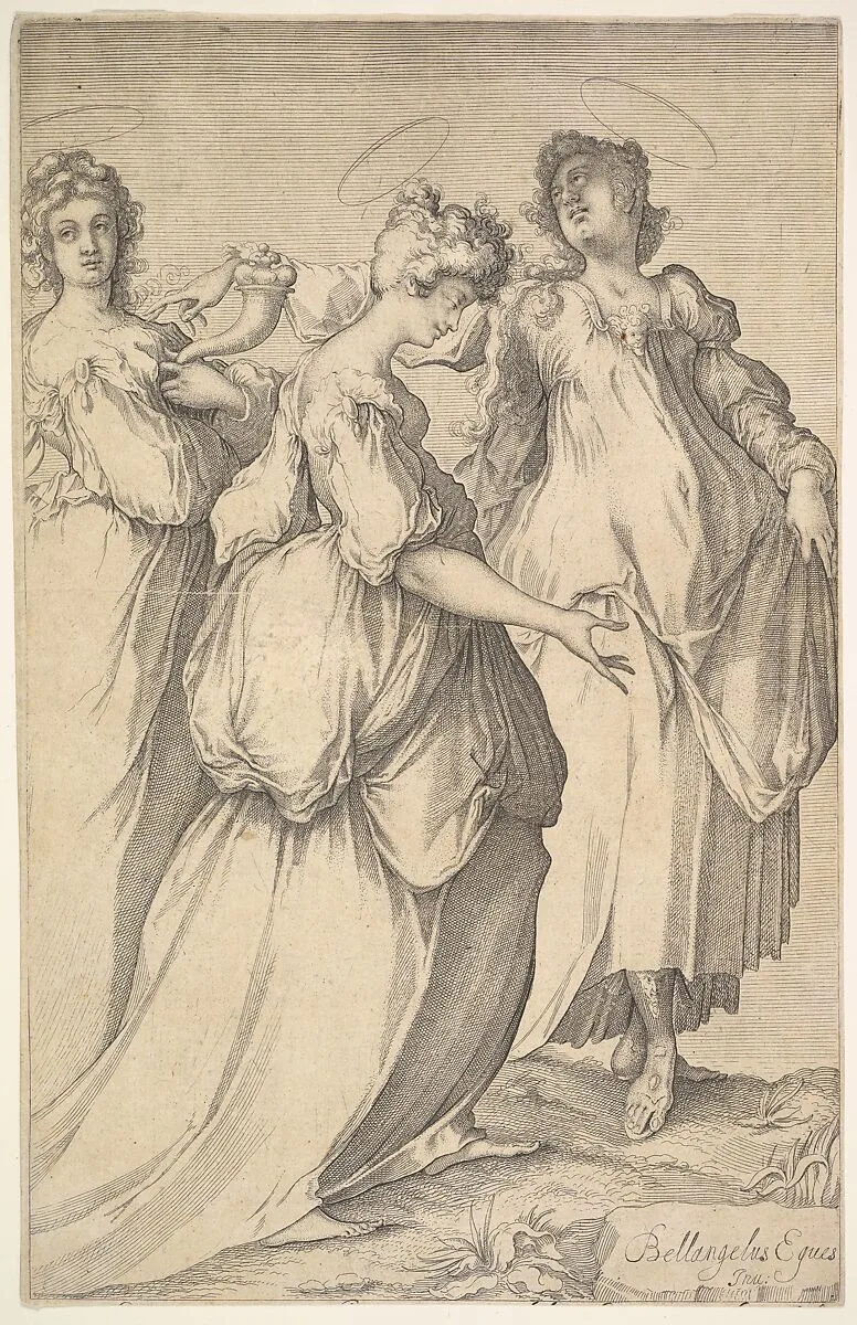 Three Haloed Female Figures — Matthäus Merian the Elder|Jacques Bellange