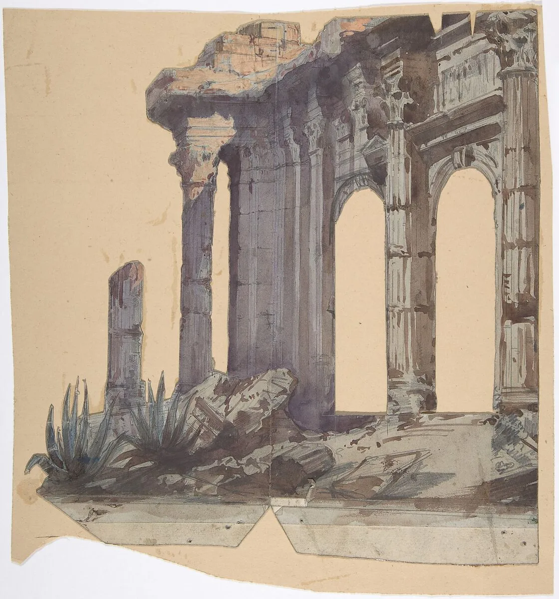 Design for a Stage Set at the Opéra, Paris: Columned Exterior — Eugène Cicéri