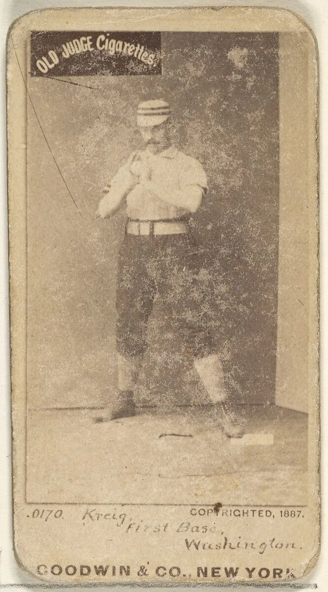 William "Bill" Frederick Krieg, 1st Base, Washington Nationals, from the Old Judge series (N172) for Old Judge Cigarettes — Goodwin & Company