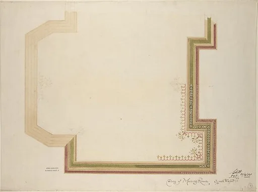 Design for a Coffered, Painted Ceiling with Floral Decoration and Colored Border