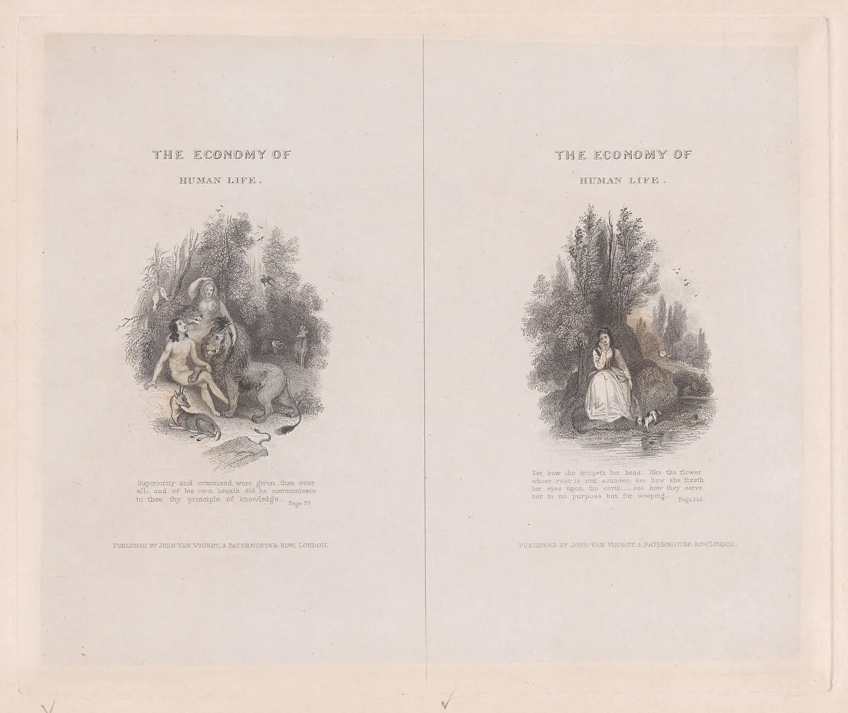 Two illustrations for "The Economy of Human Life" — Robert Dodsley|John van Voorst|Frank Howard