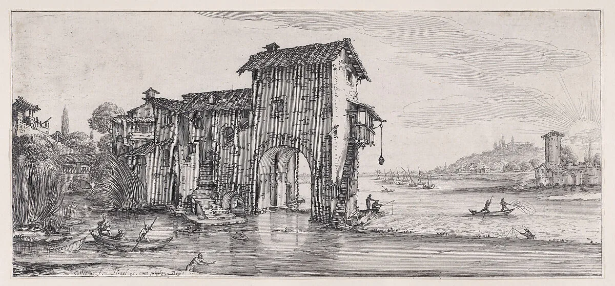 Le Moulin a Eau (The Water Mill), from Paysages Gravés pour Jean de Médicis appelées aussi Paysages Dessinés a Florence, Vues de Florence, Paysages d'Italie, et Paysages Définitifs (Landscapes Engraved for Giovanni de'Medici, Landscapes Designed in Florence, Views of Florence, Landscapes of Italy, and Definitive Landscapes) — Israël Henriet|Jacques Callot|Don Giovanni de' Medici