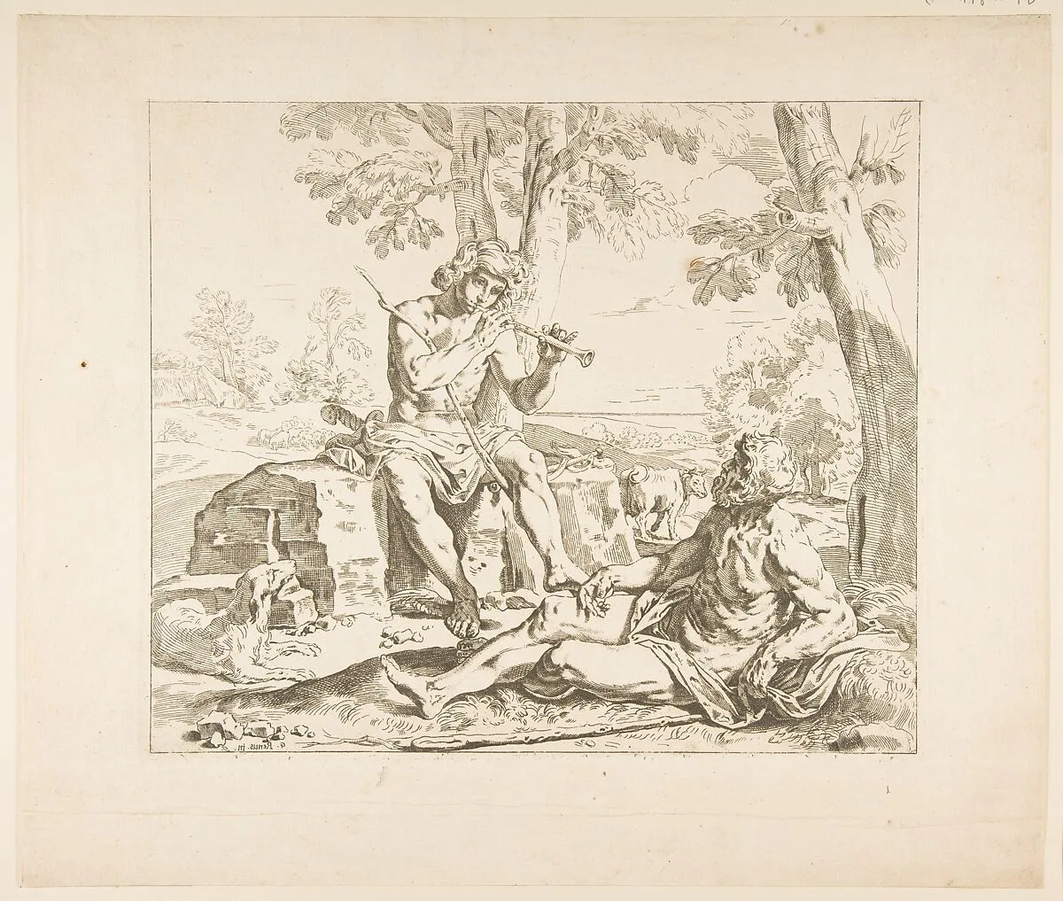 Mercury and Argus, counterproof of copy in reverse after Cantarini — Simone Cantarini
