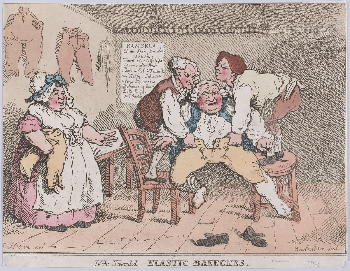 New Invented Elastic Breeches — Thomas Rowlandson|John Nixon