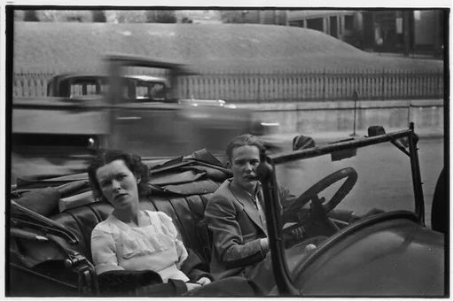 [Two 35mm Film Frames: Young Couple in Parked Open-Air Car, Ossining, New York]
