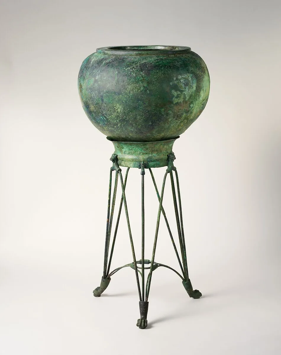 Bronze tripod and dinos (deep round-bottomed bowl) — Unknown