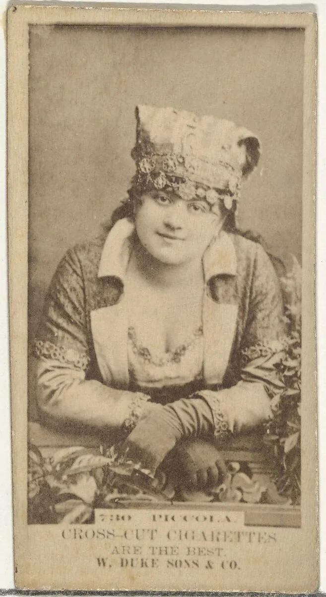 Card Number 730, Piccola, from the Actors and Actresses series (N145-3) issued by Duke Sons & Co. to promote Cross Cut Cigarettes — W. Duke, Sons & Co.