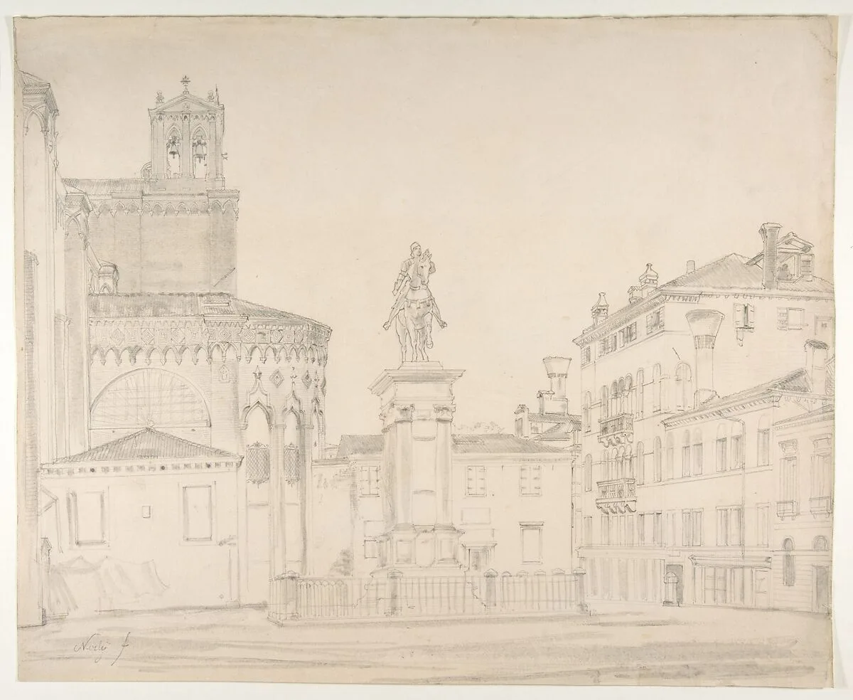 View of the South side of the church of Santi Giovanni e Paolo in Venice, with Verrocchio's statue of Bartolomeo Colleoni — Friedrich Nerly