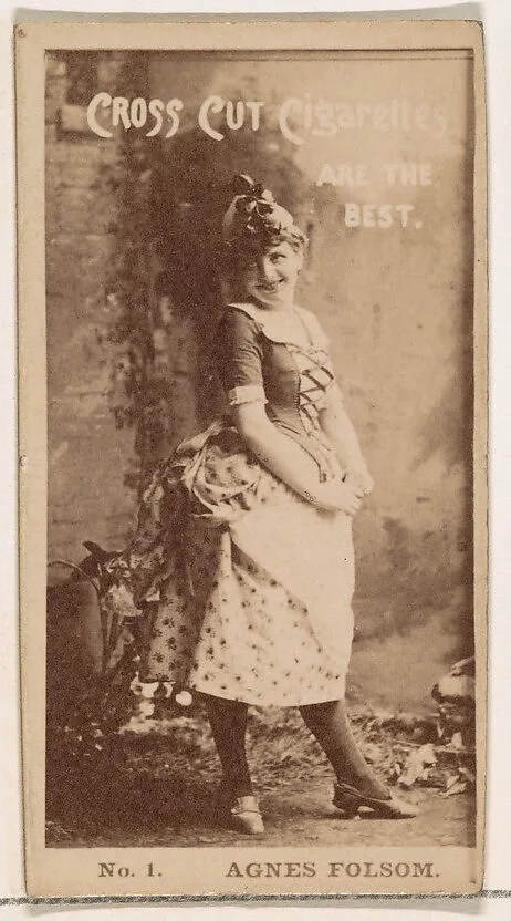 Card Number 1, Agnes Folsom, from the Actors and Actresses series (N145-2) issued by Duke Sons & Co. to promote Cross Cut Cigarettes — W. Duke, Sons & Co.