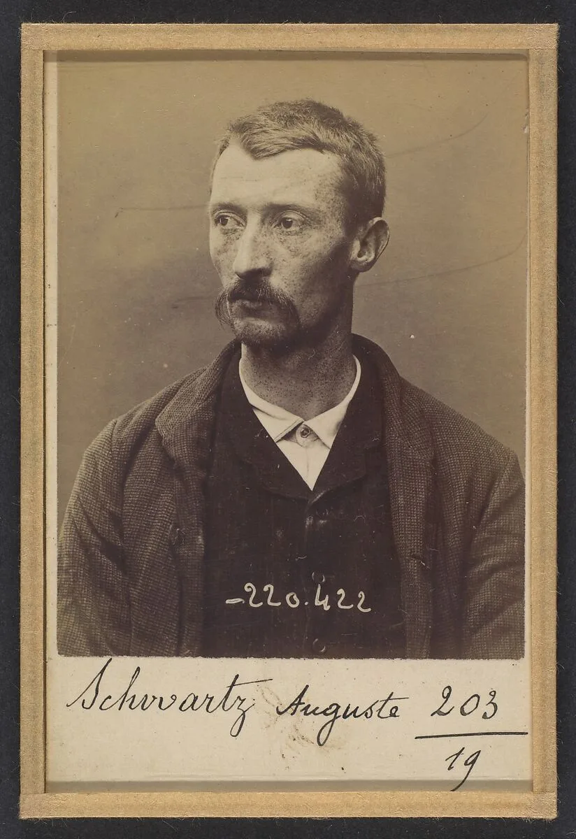 Schwartz. Auguste. 31 ans, né à Paris Xlle le 23/1/63. Maroquinier. Anarchiste. 2/7/94. — Alphonse Bertillon