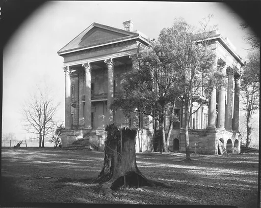 [Belle Grove Plantation with Tree Stump in Foreground, White Castle, Louisiana]